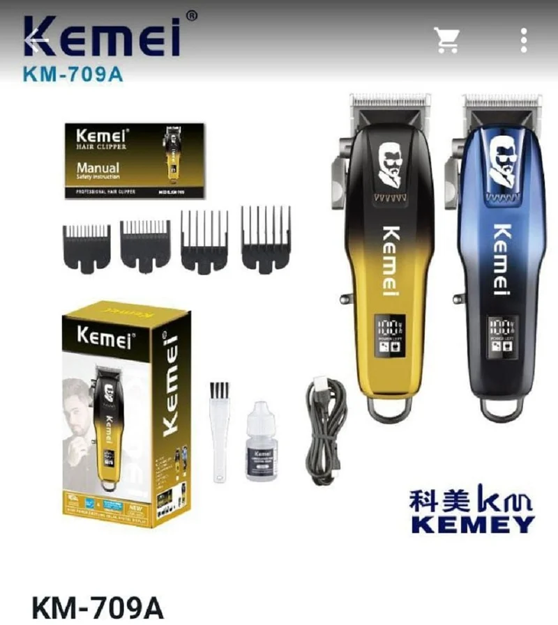 Kemei KM-709A Professional Hair Clipper – Cordless Barber Trimmer with LED Display
