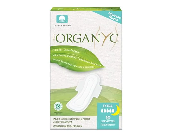 Serviettes ultra fines flux normal à ailettes - 10pochettes individuelles-Organyc