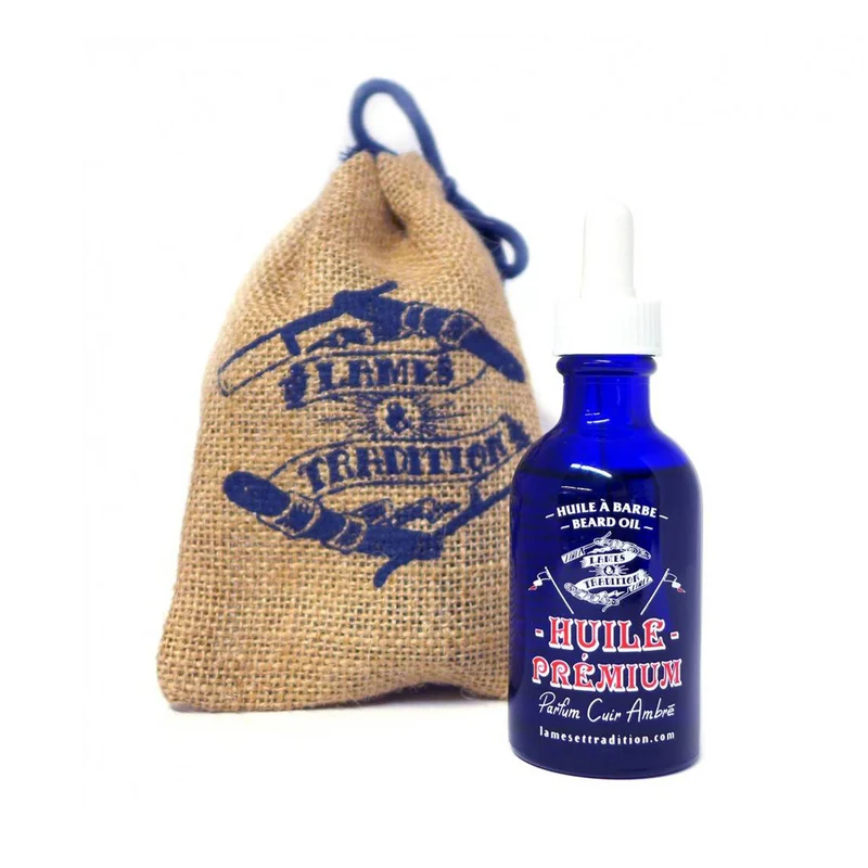 HUILE À BARBE, PREMIUM - PARFUM CUIR AMBRÉ, 50 ml