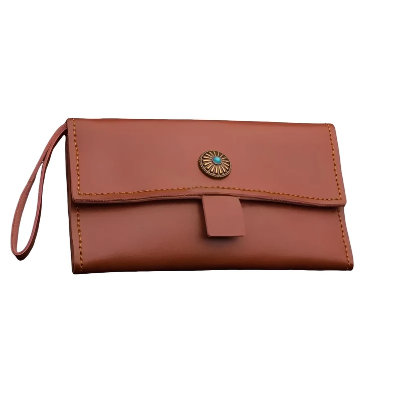 Portefeuille à ciseaux en cuir marron Boho - Étui artisanal à 5 ​​poches
