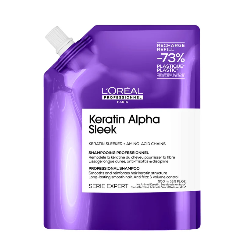 L'Oreal Professionnel Paris Serie Expert Keratin Alpha Sleek Shampoo Refill 500ml - shampooing dompteur anti-frisottis