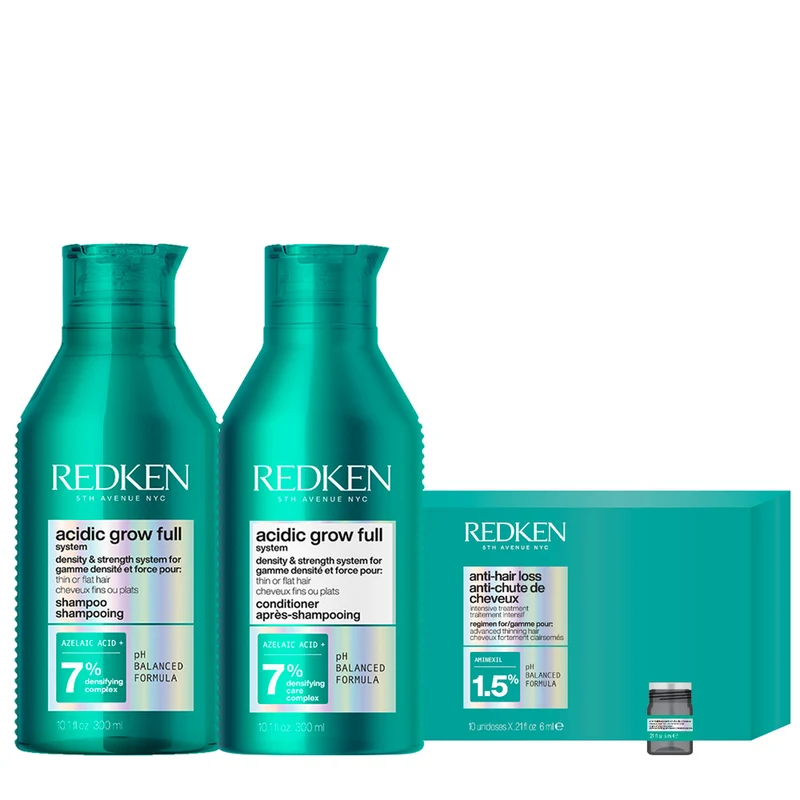 Redken Acidic Grow Full System Shampoo 250ml Conditioner 300ml Ampoules 10x60ml