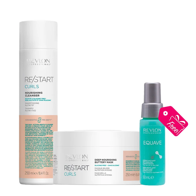 Revlon Restart Curly Nourishing Cleanser 250ml Deep Nourishing Buttery Mask 250ml + Hydro Detangling Spray 50ml OFFERT