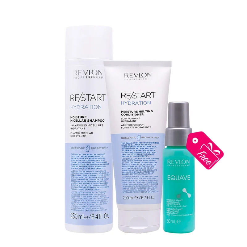 Revlon Restart Hydration Moisture Micellar Shampoo 250ml Conditioner 200ml + Hydro Detangling Spray 50ml OFFERT