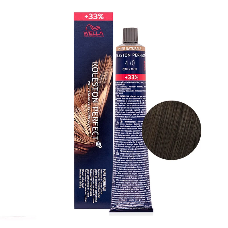 Wella Koleston Perfect Me+ Pure Naturals 4/0 Châtain Moyen 80 ml - coloration permanente