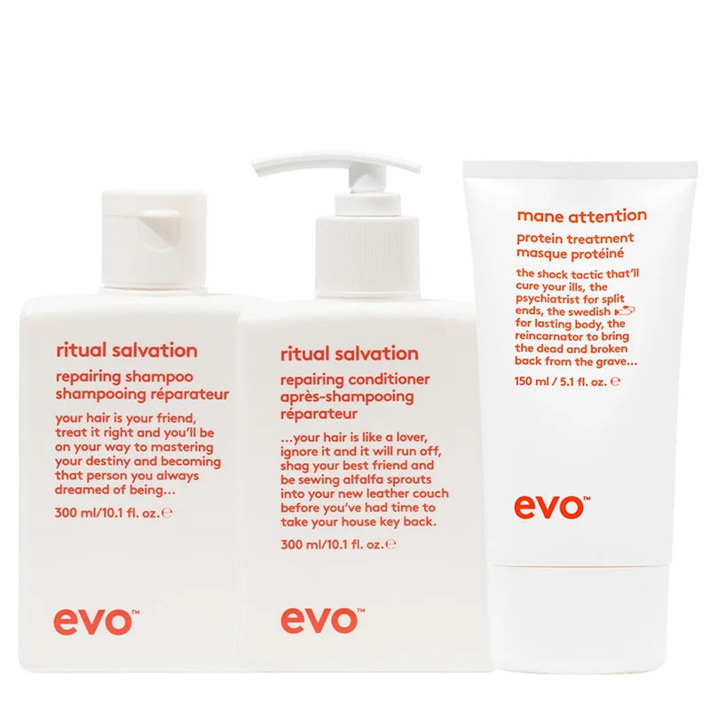 Evo Repair Ritual Salvation Repairing Shampoo 300ml Conditioner 300ml Mane Attention Protein Treatment 150ml