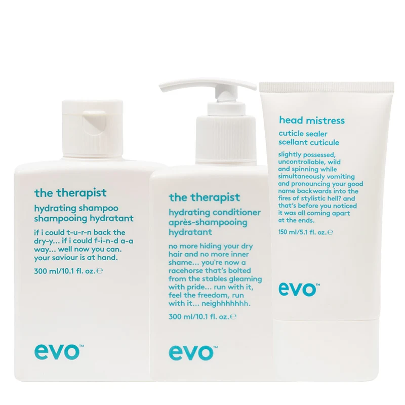 Evo Hydrate The Therapist Hydrating Shampoo 300ml Conditioner 300ml Head Mistress Cuticle Sealer 150ml
