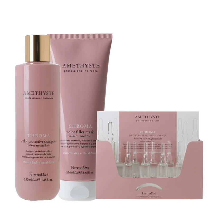 Farmavita Amethyste Chroma Color Protective Shampoo 250ml Filler Mask 250ml Re-Vital Restoring Lotion 10x10ml