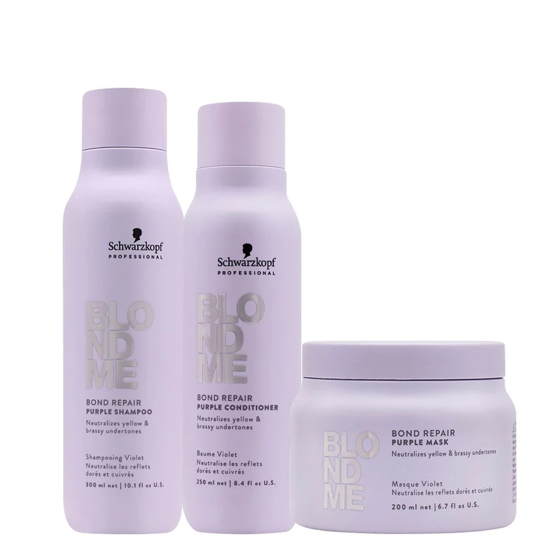 Schwarzkopf BlondMe Bond Repair Purple Shampoo 300ml Conditioner 250ml Mask 200ml