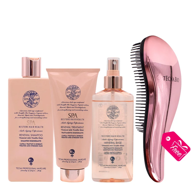 Tecna SPA Kit Shampoo 250ml Treatment 200ml Mineral base 200ml + Brosse démêlante GRATUITE