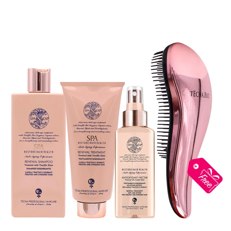 Tecna SPA Renewal Shampoo 250ml Treatment 200ml Anti Oxydant Nectar 100ml + Brosse démêlante GRATUITE