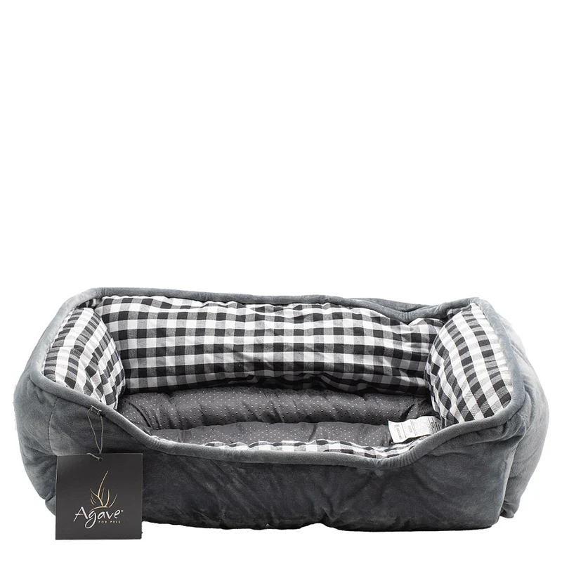 Agave Pet Panier A Carreaux Gris 55x45cm