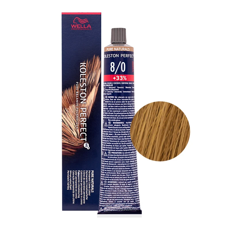Wella Koleston Perfect ME+ Pure Naturals 8/0 Blond Clair Intense 80ml - coloration permanente