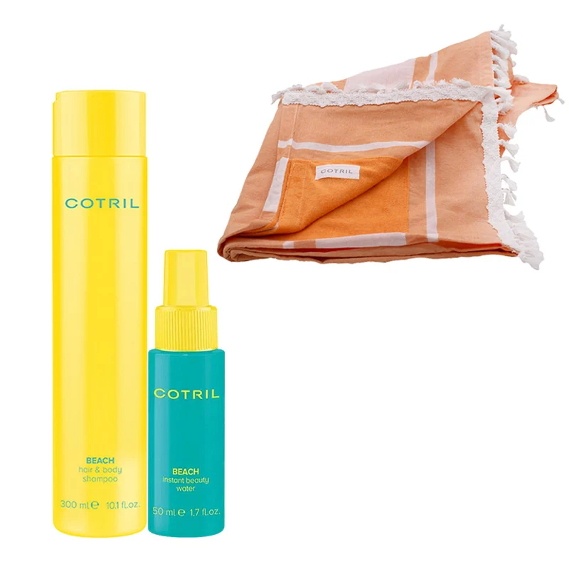 Cotril Beach Hair & Body Shampoo 300ml Instant Beauty Water 50ml + Serviette de plage Ethnique GRATUITE