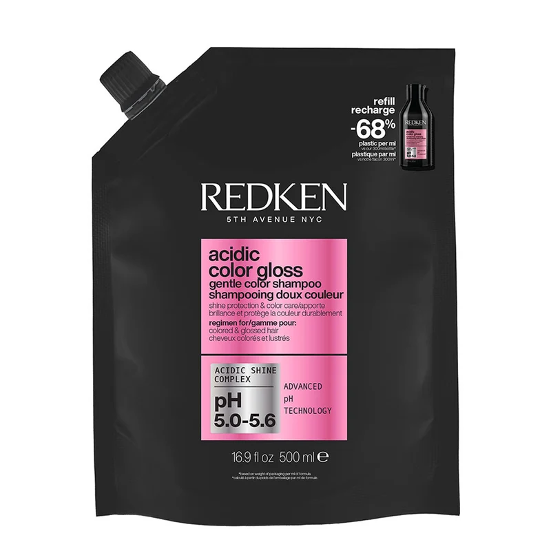 Redken AcidicColor Gloss Refill Shampoo 500ml - éco-recharge shampooing cheveux colorés