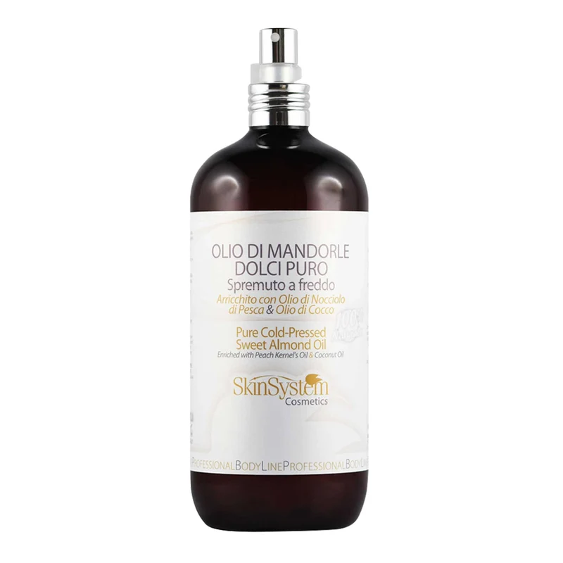 SkinSystem Pure Cold-Pressed Sweet Almond Oil 500ml - huile d'amande douce pure aux huiles de pêche et de noix de coco