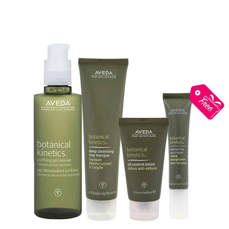 Aveda Botanical Kinetics Purifying Gel Cleanser 150ml Cleansing Clay 125ml Oil Lotion 50ml + Eye Cream 15ml en CADEAU