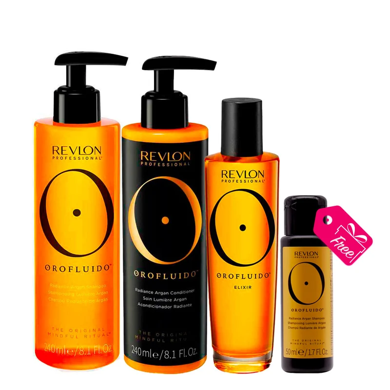 Revlon Orofluido Radiance Argan Shampoo 240ml Conditioner 240ml Oil 100ml + Argan Shampoo 50ml GRATUIT