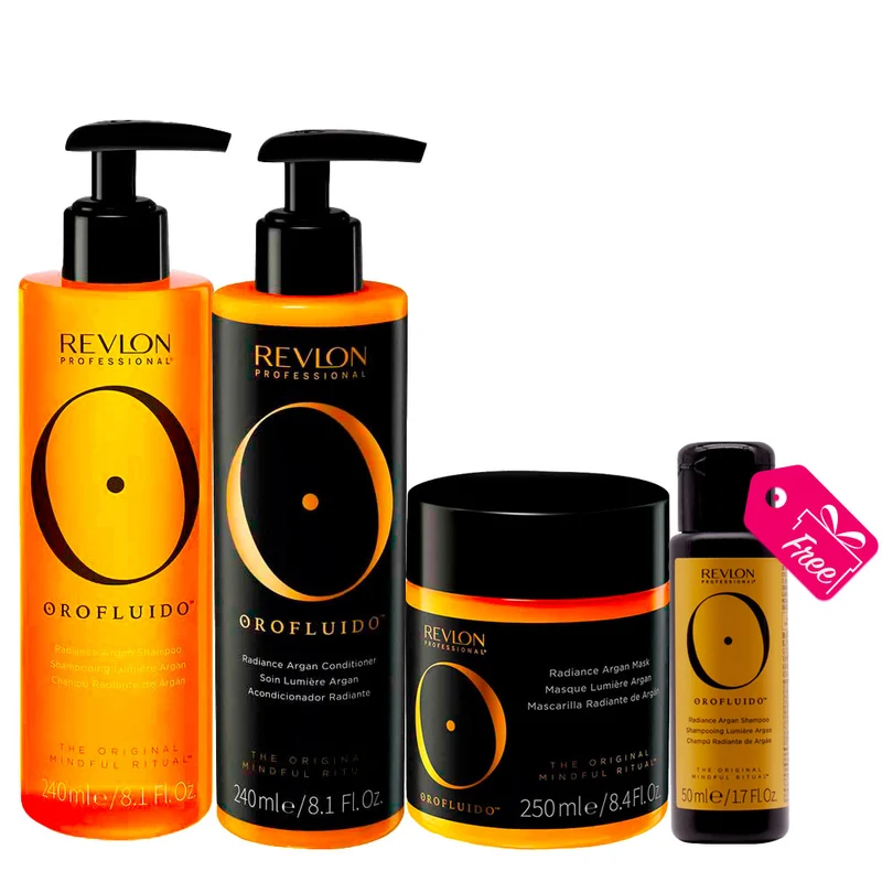 Revlon Orofluido Radiance Argan Shampoo 240ml Conditioner 240ml Mask 250ml + Argan Shampoo 50ml GRATUIT