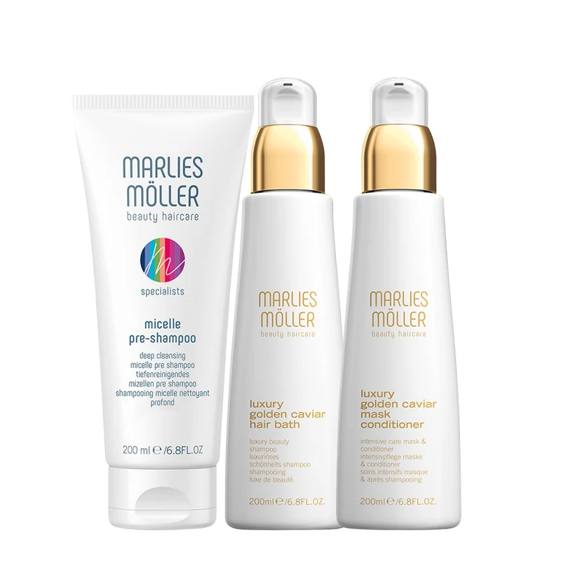 Marlies Möller Micelle Pre-Shampoo 200ml Golden Caviar Hair Bath 200ml Golden Caviar Mask Conditioner 200ml