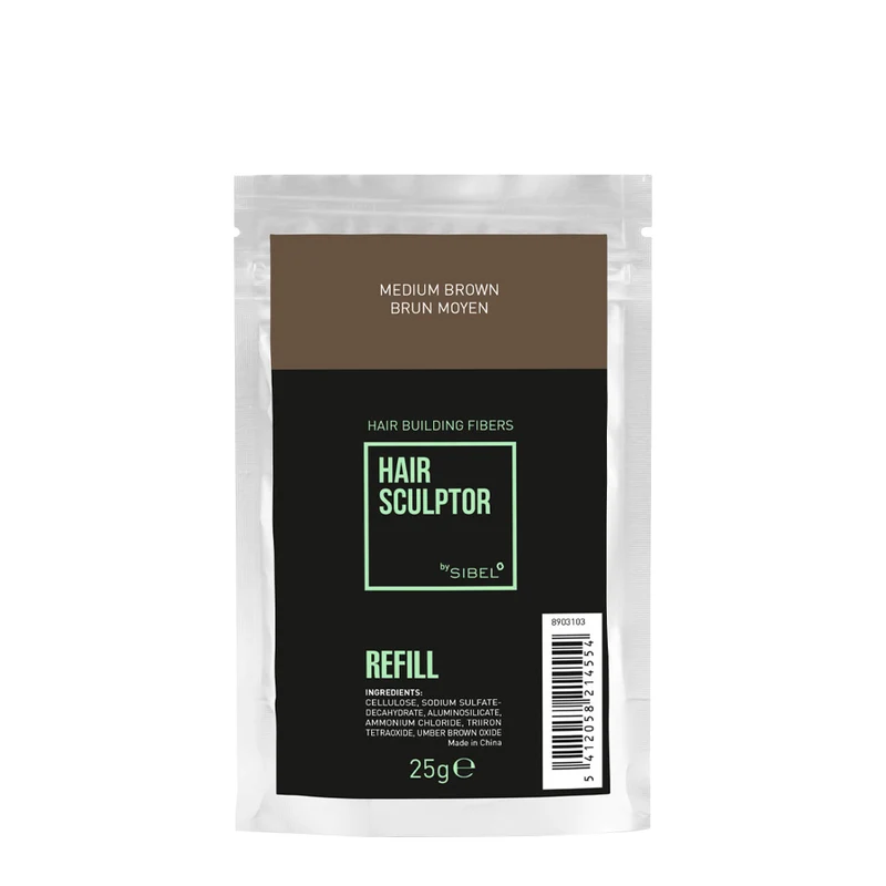 Sibel Hair Sculptor Hair Building Fibers Medium Brown Refill 25gr - recharge fibres épaississantes