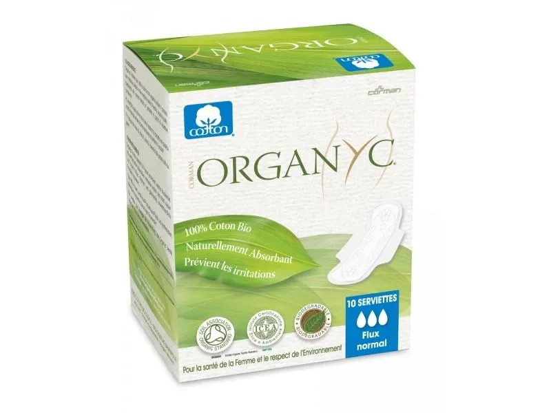 Serviettes ultra fines flux normal à ailettes - 10pochettes individuelles-Organyc