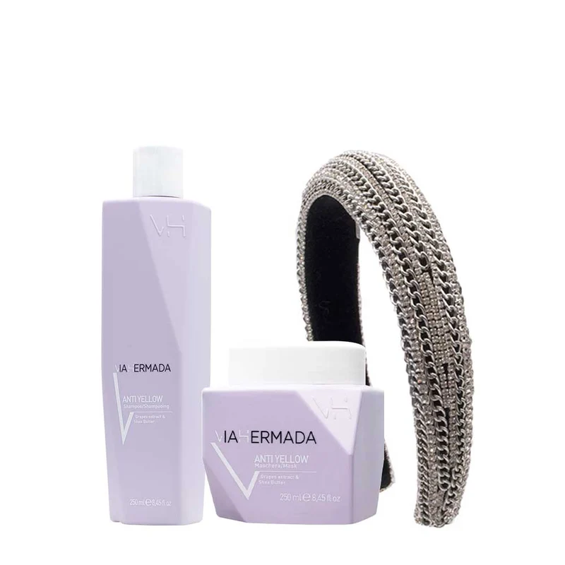 VIAHERMADA Anti-Yellow Shampoo 250ml Mask 250ml + Bandeau Bombé En Cadeau