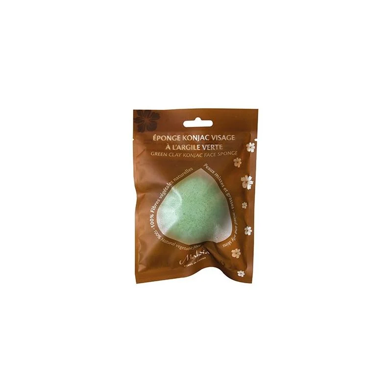 Eponge Konjac Naturelle Visage à L'argile Verte Peaux Mixtes &Grasses-Beliflor