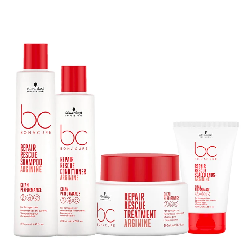 Schwarzkopf BC Bonacure Repair Rescue Shampoo Arginine 250ml Conditioner 200ml Treatment 200ml Sealed Ends 100ml