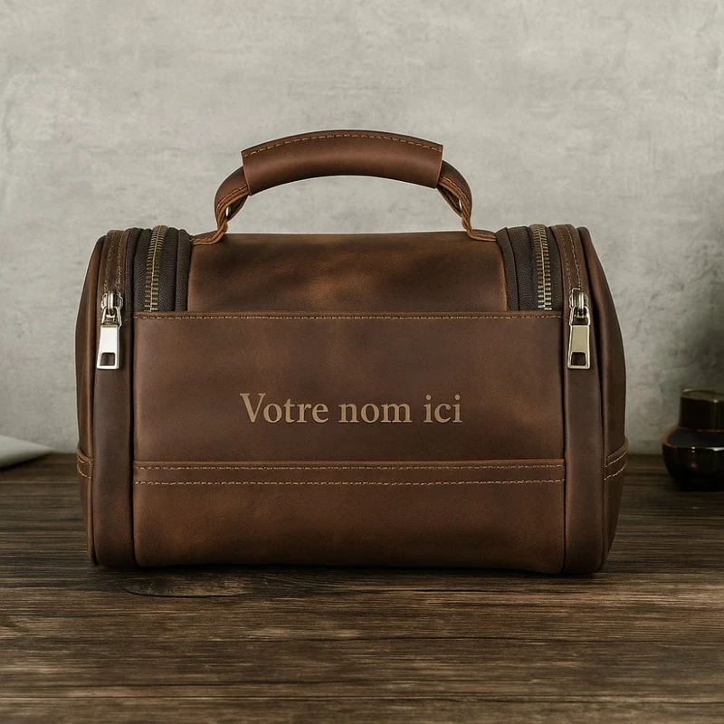 Trousse de toilette homme cuir vintage – Personnalisation gravure
