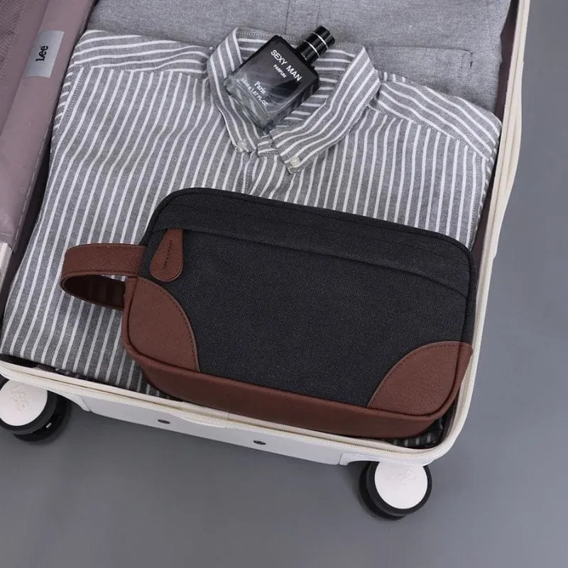 Grande trousse de toilette voyage homme - Toile et cuir