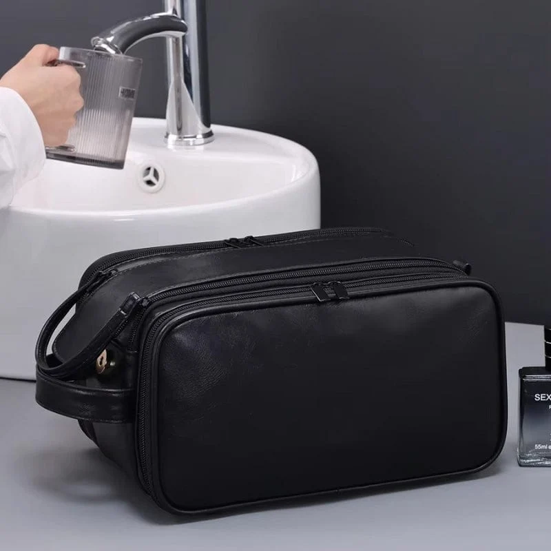 Grande Trousse de toilette homme cuir voyage – Double compartiment luxe