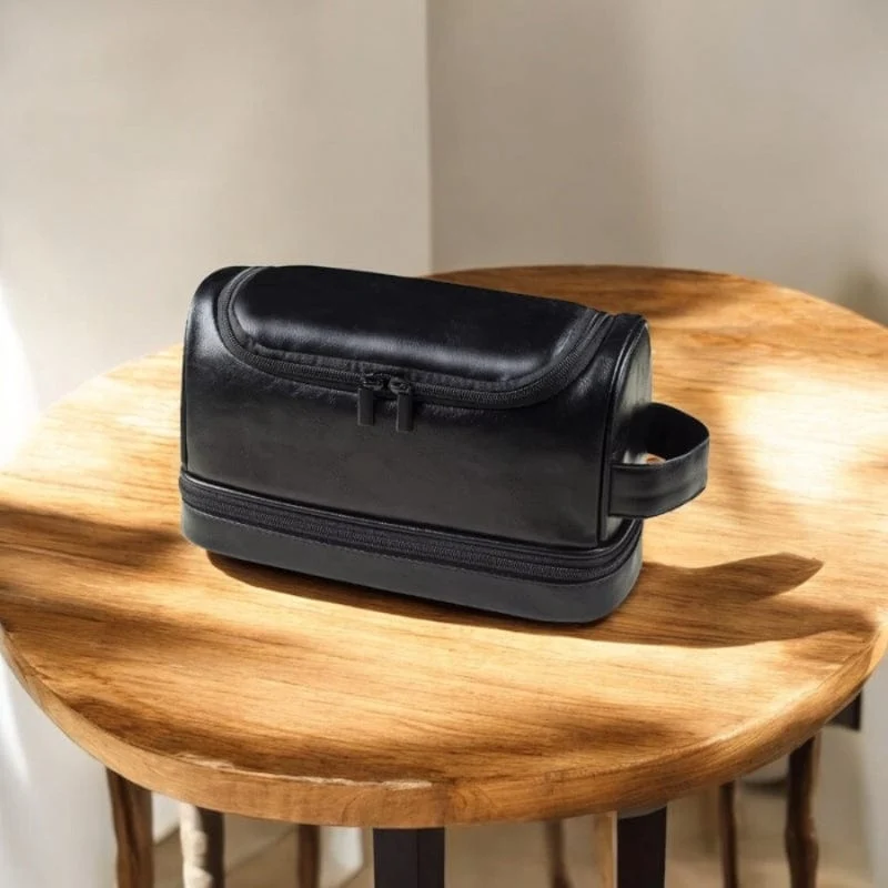 Trousse de toilette homme cuir suspendue luxe – Double compartiment