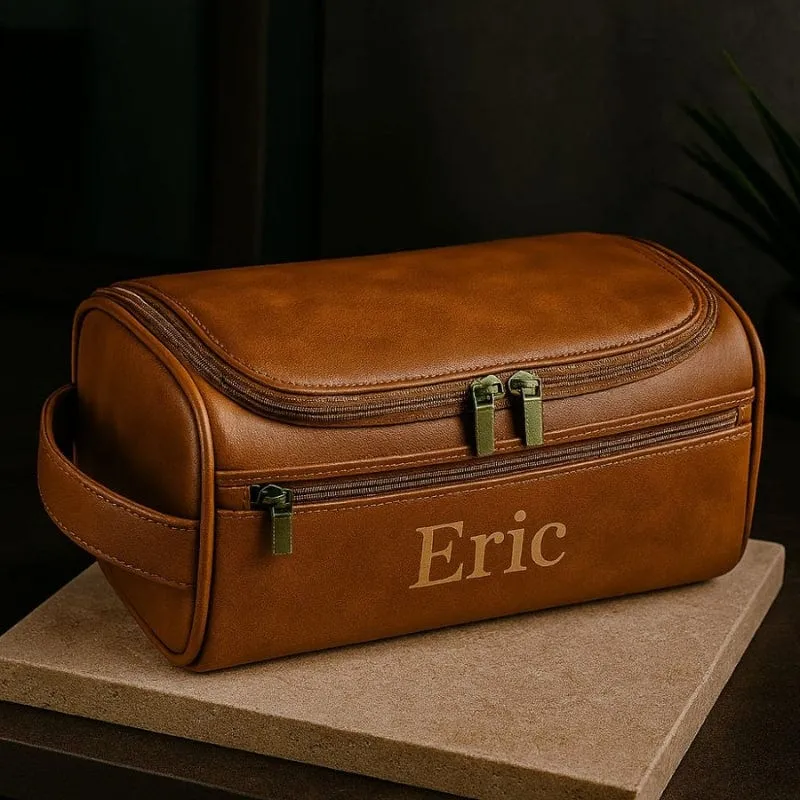 Trousse de toilette homme personnalisée en cuir – Gravure incluse