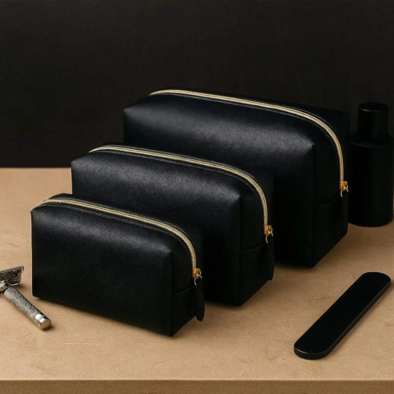 Trousse de toilette homme luxe en cuir – 3 tailles, personnalisation incluse