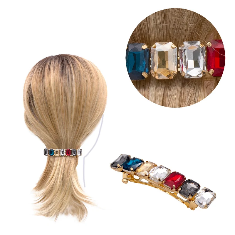 VIAHERMADA Barrette à cheveux en métal doré avec Strass 7,5cm