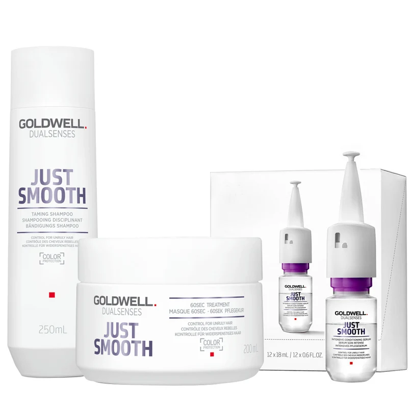 Goldwell Dualsenses Just Smooth Shampooing Disciplinant 250ml Masque 200ml Serum 12x18ml