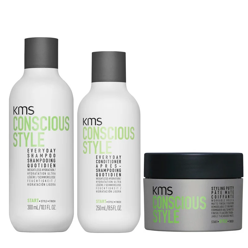 KMS Conscious Style Everyday Shampoo 300ml Conditioner 250ml Styling Putty 75ml