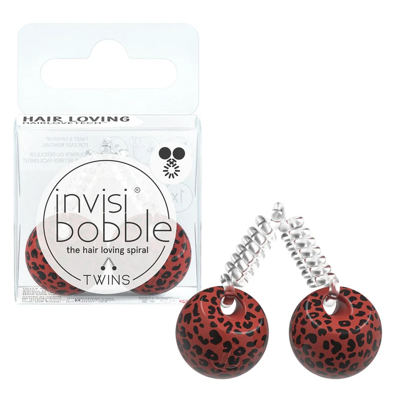 Invisibobble Twins Purrfection - élastique ouvert avec boule latérale tachetée