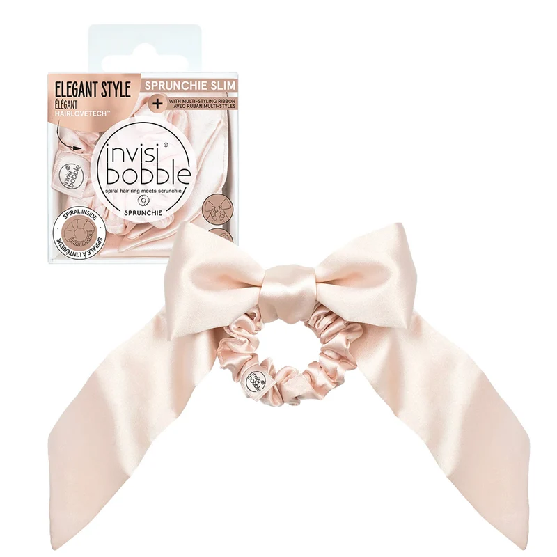 Invisibobble Sprunchie Slim Ballerina Bow - sprunchie pour cheveux fins avec ruban amovible