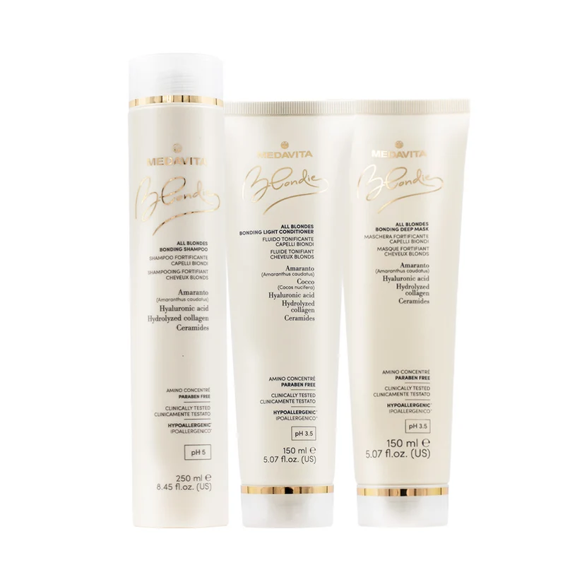 Medavita for all Blondie hair Kit: fortifying shampoo - volumizing conditioner - plumping mask