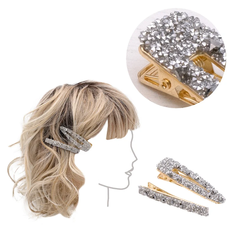 VIAHERMADA Set de deux Pinces à cheveux en Métal Doré avec strass argentés