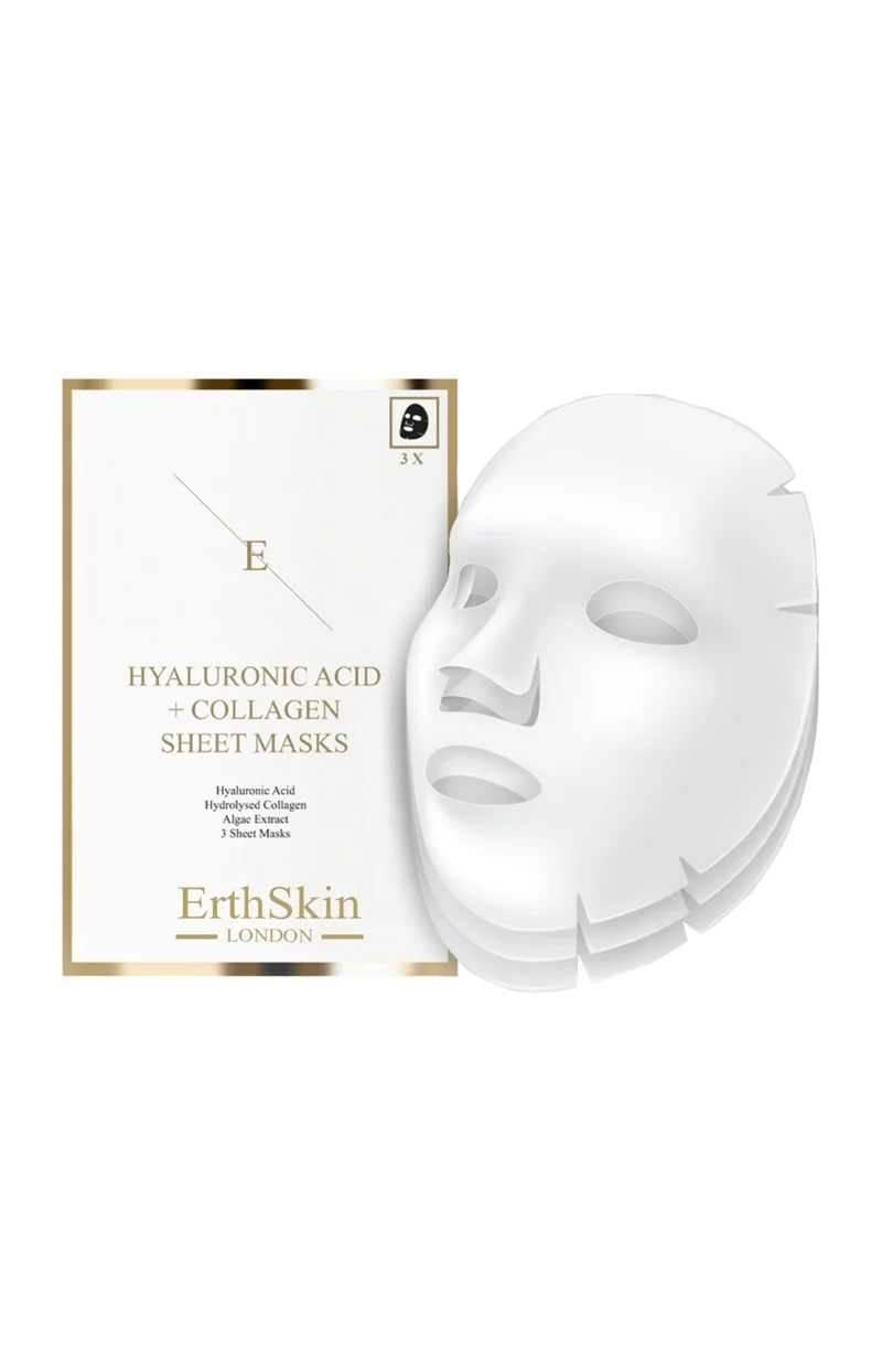 Masques en tissu - Acide hyaluronique & collagène - Visage - 3 unités