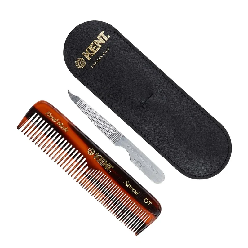 K-NU19 Kent Comb, Coarse/Fine Tooth With Leather Case & Metal File (110mm/4.3in)