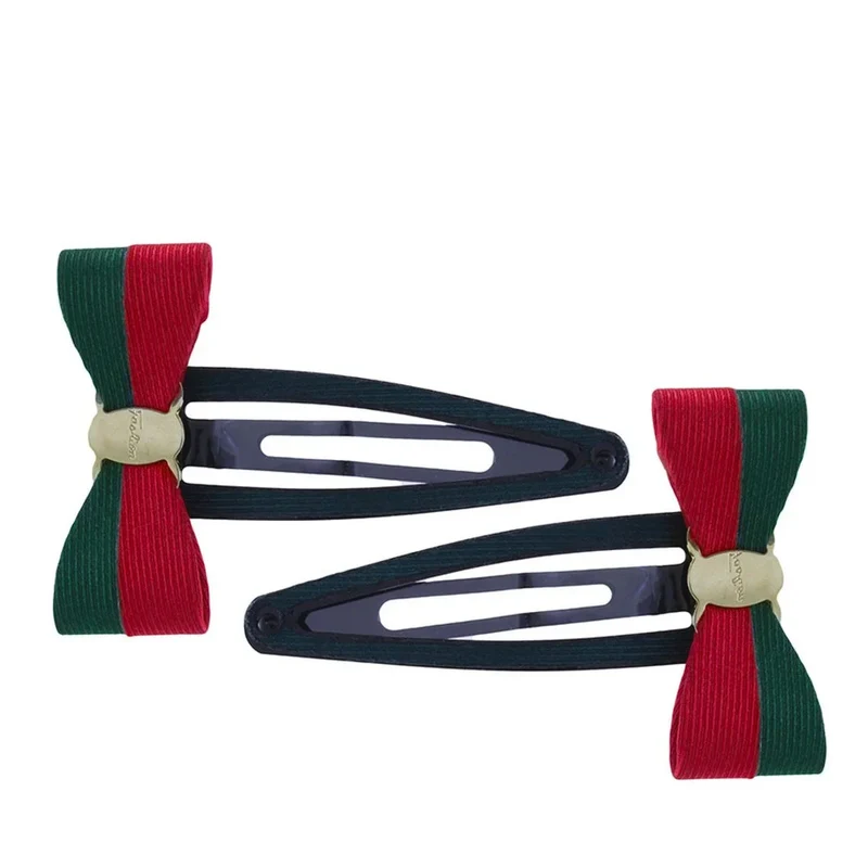 VIAHERMADA Barrette Clic Clac avec nœud vert et rouge