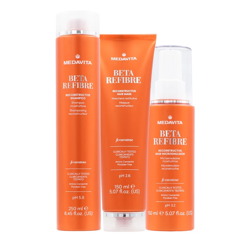 Medavita Shampooing 250ml Masque 150ml Sérum 150ml pour cheveux abîmés