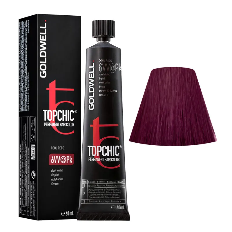 Tube Goldwell Topchic 6VV@Pk Violet Métallisé Elumenated Rose 60ml - coloration permanente en tube