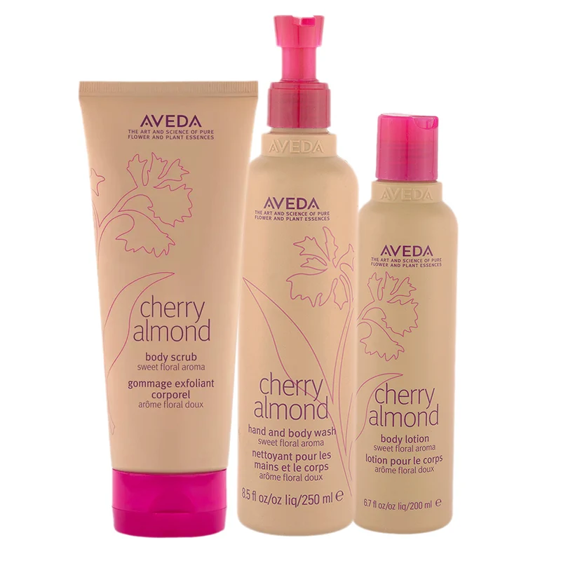 Aveda Cherry Almond Body Scrub 200ml Hand & Body Wash 250ml Body Lotion 200ml