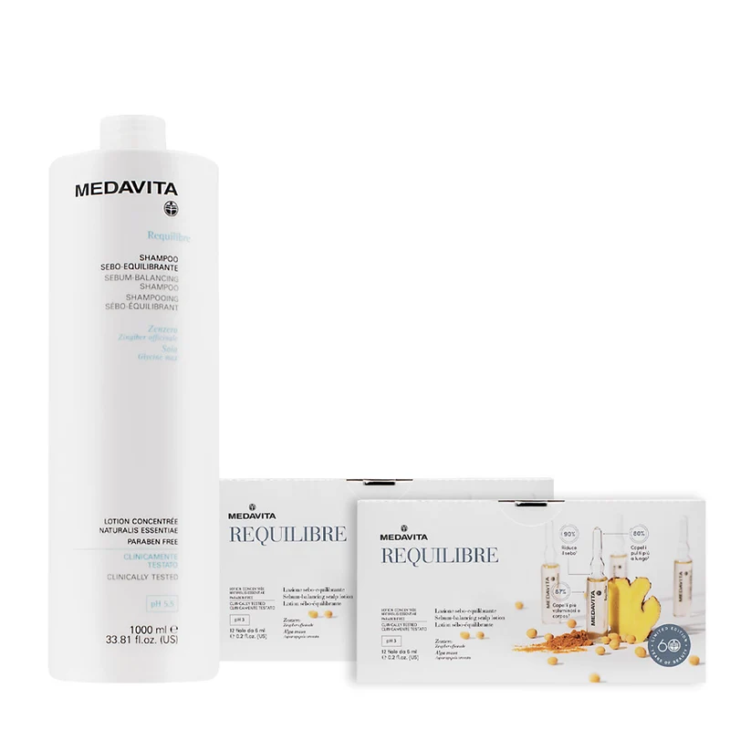 Medavita Requilibre Shampoing Sébo-équilibrant 1000ml et Flacons 12x6ml 2 Packs
