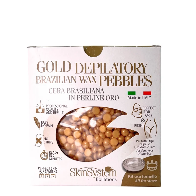 SkinSystem Gold Depilatory Brazilian Waz Pebbles Kit for Stove - kit chauffe-cire dépilatoire